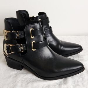 Sandro Black Ankle Boots with Gold Buckles